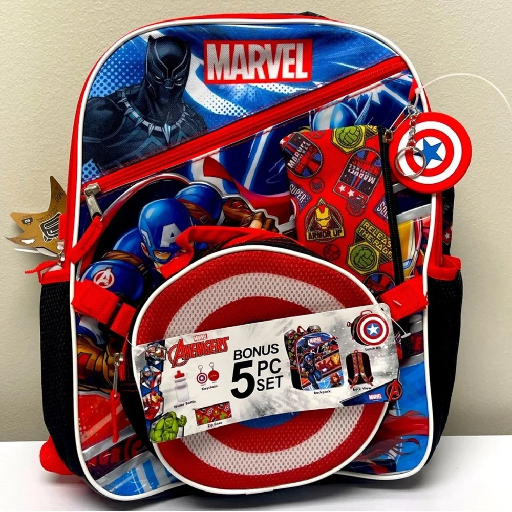 Marvel Avengers 5-Piece Backpack & Lunch Bag Set, New!